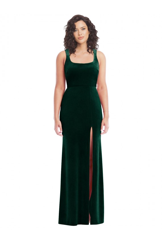 Trumpet Square Neck Stretch Velvet Long Dark Green Prom Dress Canada