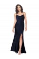 A-Line Cowl Neck Silk like Satin Long Dark Navy Black Tie Prom Dress Canada