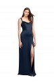 A-Line Cowl Neck Stretch Satin Long Dark Navy Prom Dress Canada