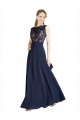 A-Line Illusion Neck Soft Chiffon & Lace Long Dark Navy Prom Dress Canada
