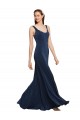 A-Line Round Neck Stretch Crepe Long Dark Navy Prom Dress Canada