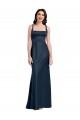 A-Line Square Neck Stretch Satin Long Dark Navy Prom Dress Canada
