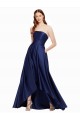A-Line Strapless Satin Long Dark Navy High Low Prom Dress Canada