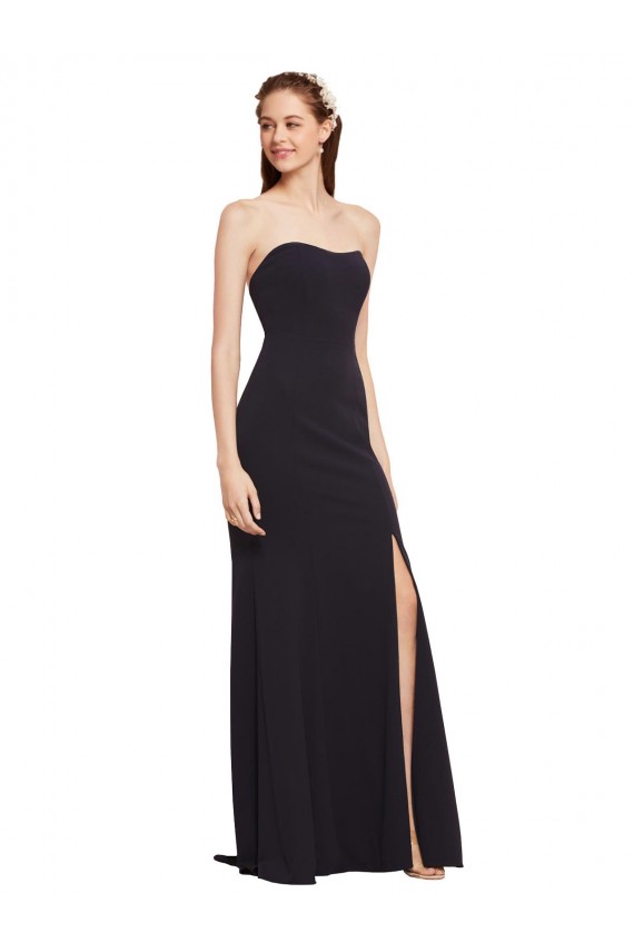 A-Line Strapless Stretch Crepe Long Dark Navy Prom Dress Canada