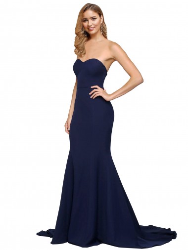 A-Line Sweetheart Stretch Crepe Sweep Train Dark Navy Prom Dress Canada