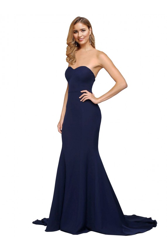 A-Line Sweetheart Stretch Crepe Sweep Train Dark Navy Prom Dress Canada