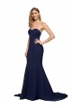 A-Line Sweetheart Stretch Crepe Sweep Train Dark Navy Prom Dress Canada