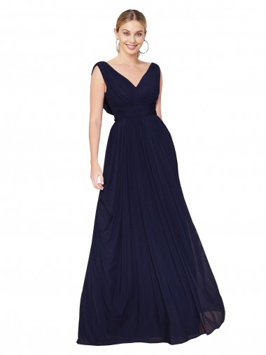 A-Line High Neck Soft Chiffon Long Dark Navy Prom Dress Canada