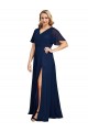 A-Line V-Neck Soft Chiffon Long Dark Navy Plus Size Formal Prom Dress Canada
