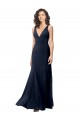 A-Line V-Neck Stretch Crepe Long Dark Navy Prom Dress Canada