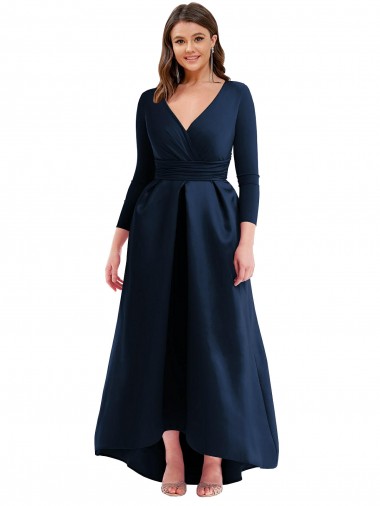 Ball Gown V-Neck Spandex Long Dark Navy High Low Plus Size Prom Dress Canada