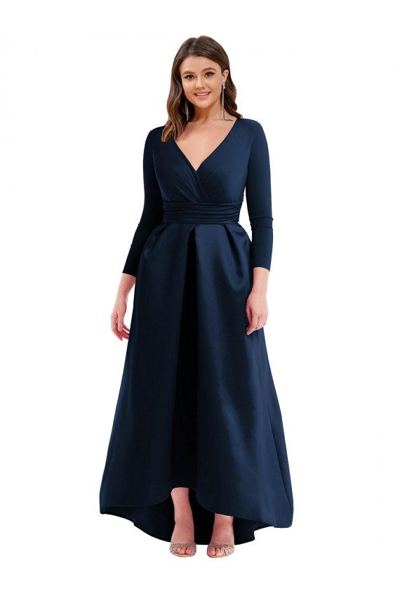 Ball Gown V-Neck Spandex Long Dark Navy High Low Plus Size Prom Dress Canada