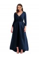 Ball Gown V-Neck Spandex Long Dark Navy High Low Plus Size Prom Dress Canada