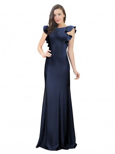 Mermaid Bateau Neck Stretch Crepe Long Dark Navy Prom Dress Canada