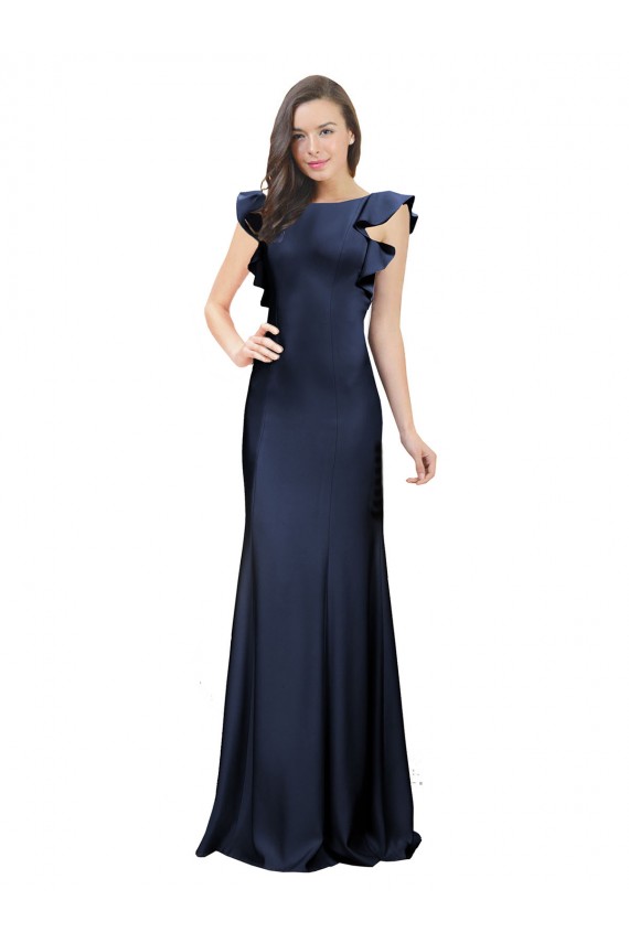 Mermaid Bateau Neck Stretch Crepe Long Dark Navy Prom Dress Canada