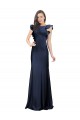 Mermaid Bateau Neck Stretch Crepe Long Dark Navy Prom Dress Canada
