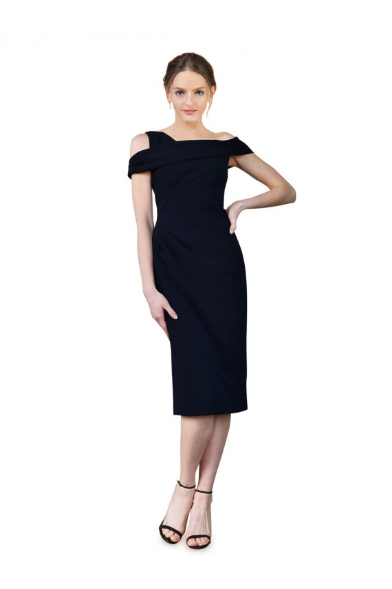 Mermaid Off the Shoulder Stretch Crepe Cocktail Length Dark Navy Prom Dress Canada