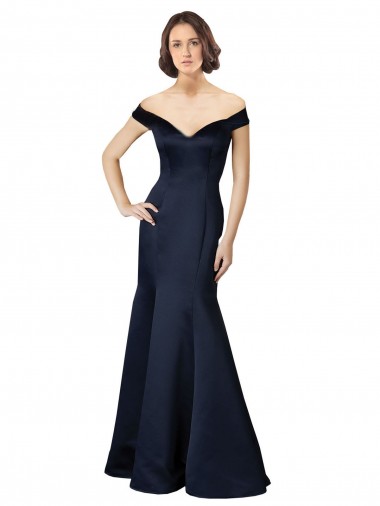 Mermaid V-Neck Satin Long Dark Navy Prom Dress Canada