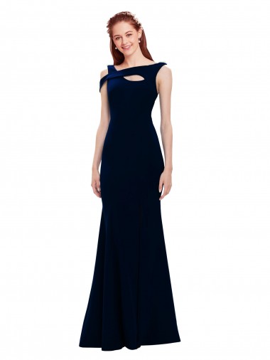 Mermaid Off the Shoulder Stretch Crepe Long Dark Navy Sleeveless Prom Dress Canada