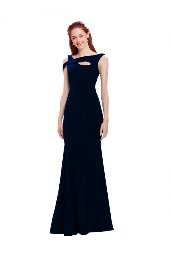 Mermaid Off the Shoulder Stretch Crepe Long Dark Navy Sleeveless Prom Dress Canada