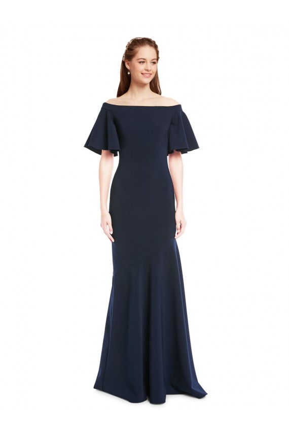 Mermaid Off the Shoulder Stretch Crepe Long Dark Navy Prom Dress Canada