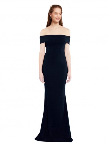 Mermaid Off the Shoulder Stretch Crepe Long Dark Navy Sleeveless Prom Party Dress Canada