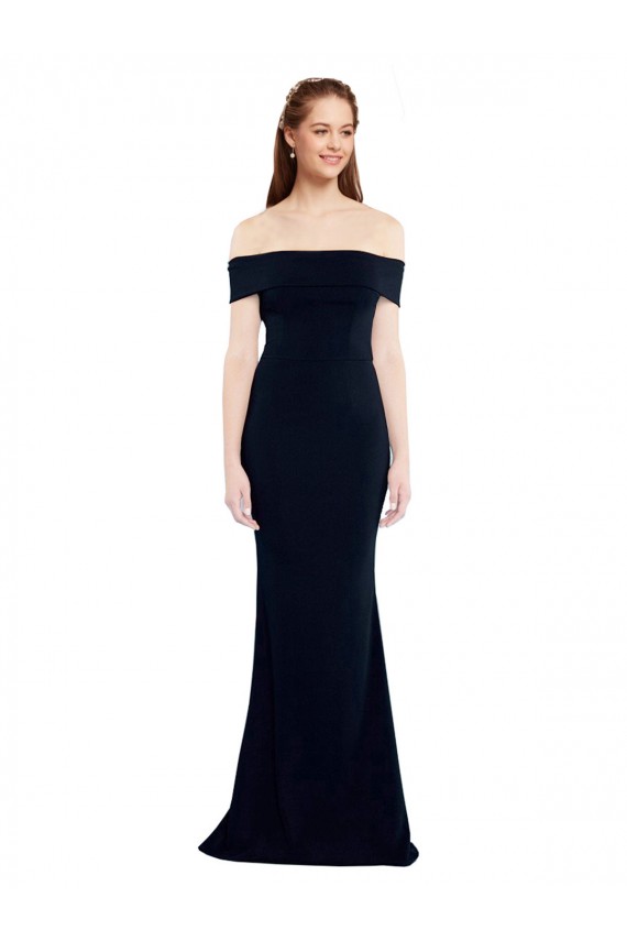Mermaid Off the Shoulder Stretch Crepe Long Dark Navy Sleeveless Prom Party Dress Canada