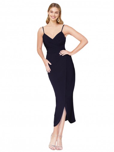 Mermaid High Neck Stretch Crepe Knee Length Dark Navy Prom Dress Canada