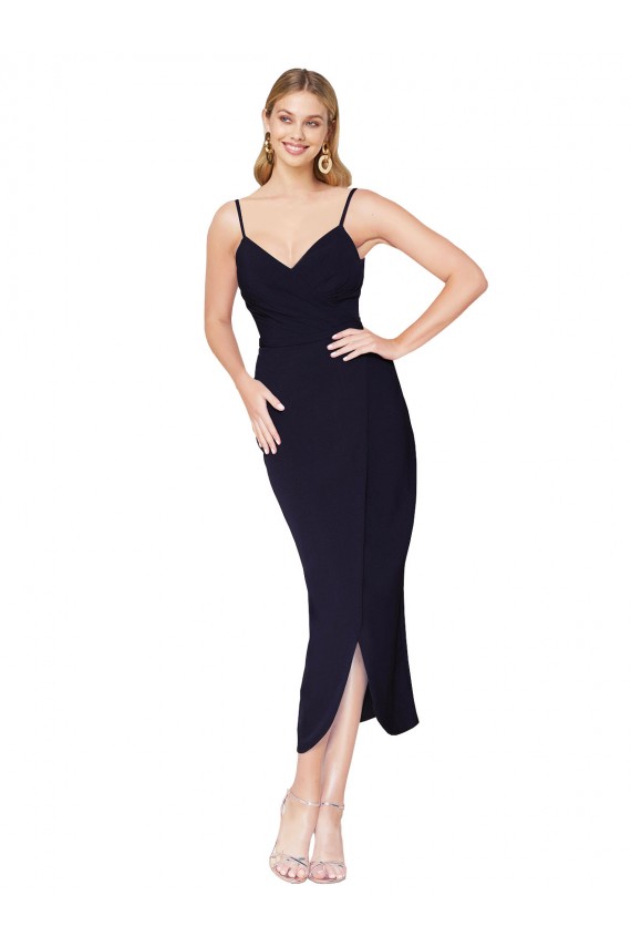 Mermaid High Neck Stretch Crepe Knee Length Dark Navy Prom Dress Canada