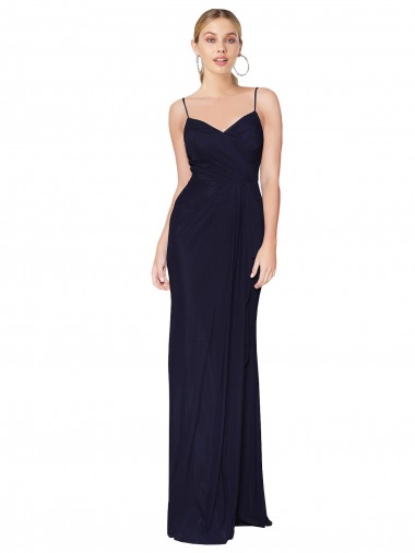 Mermaid Spaghetti Straps Soft Chiffon Long Dark Navy Prom Dress Canada