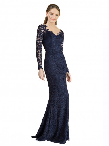 Mermaid Sweetheart Lace Long Dark Navy Prom Dress Canada