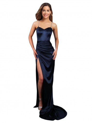 Mermaid Sweetheart Stretch Satin Long Dark Navy Prom Dress Canada