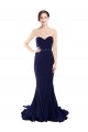 Mermaid Strapless Stretch Crepe Sweep Train Dark Navy Prom Dress Canada