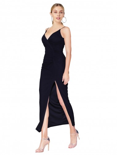 Mermaid High Neck Soft Chiffon Knee Length Dark Navy Prom Dress Canada