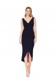 Mermaid High Neck Stretch Crepe Knee Length Dark Navy High Low Prom Dress Canada
