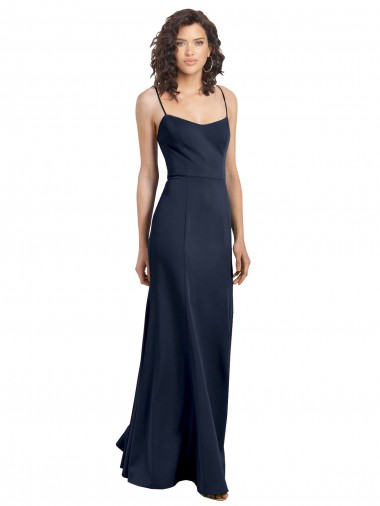 Sheath High Neck Stretch Crepe Long Dark Navy Prom Dress Canada