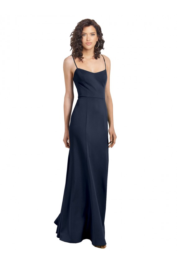 Sheath High Neck Stretch Crepe Long Dark Navy Prom Dress Canada
