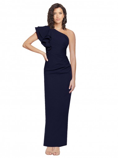 Sheath One Shoulder Stretch Crepe Long Dark Navy Prom Dress Canada