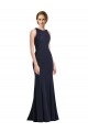 Sheath High Neck Stretch Crepe Long Dark Navy Black Tie Prom Dress Canada