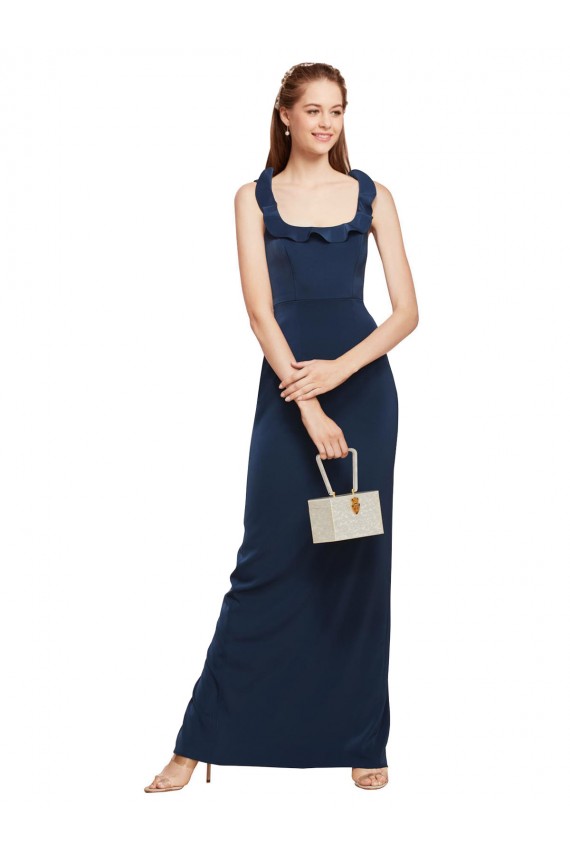 Sheath Scoop Neck Stretch Crepe Long Dark Navy Prom Dress Canada