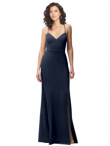 Sheath High Neck Stretch Crepe Long Dark Navy Prom Dresses Canada