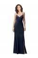 Sheath High Neck Stretch Crepe Long Dark Navy Prom Dresses Canada