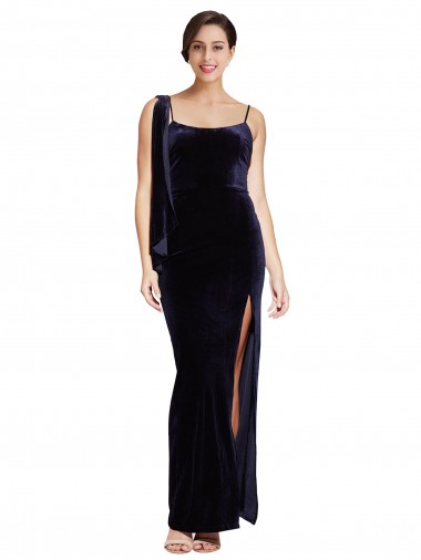 Sheath Square Neck Stretch Velvet Long Dark Navy Prom Dress Canada