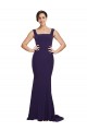 Sheath Square Neck Stretch Crepe Sweep Train Dark Navy Prom Dress Canada