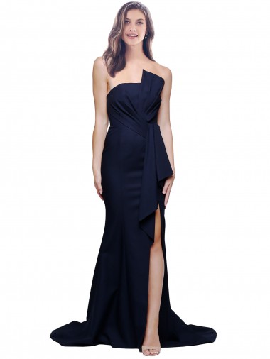 Sheath Strapless Stretch Crepe Sweep Train Dark Navy Prom Dress Canada