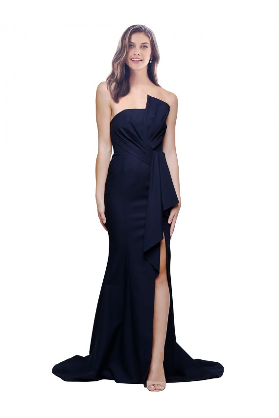 Sheath Strapless Stretch Crepe Sweep Train Dark Navy Prom Dress Canada