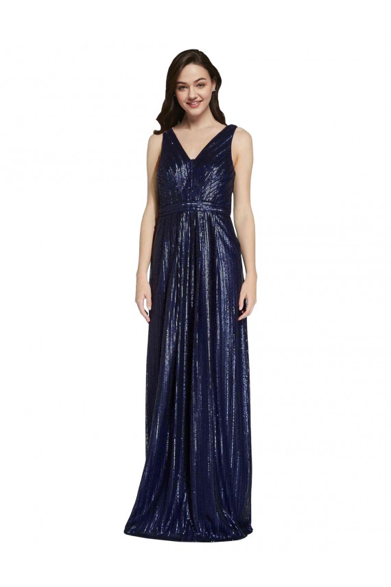 Sheath V-Neck Sequin Long Dark Navy Prom Dress Canada