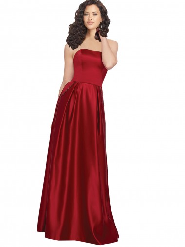 A-Line Strapless Satin Long Dark Red Prom Dress Canada