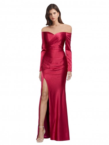 Sheath Sweetheart Stretch Satin Long Dark Red Prom Dress Canada