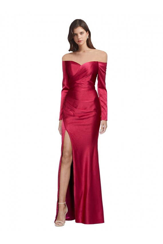 Sheath Sweetheart Stretch Satin Long Dark Red Prom Dress Canada